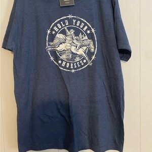 Blue Graphic Hold Your Horses Western Casual T-Shirt